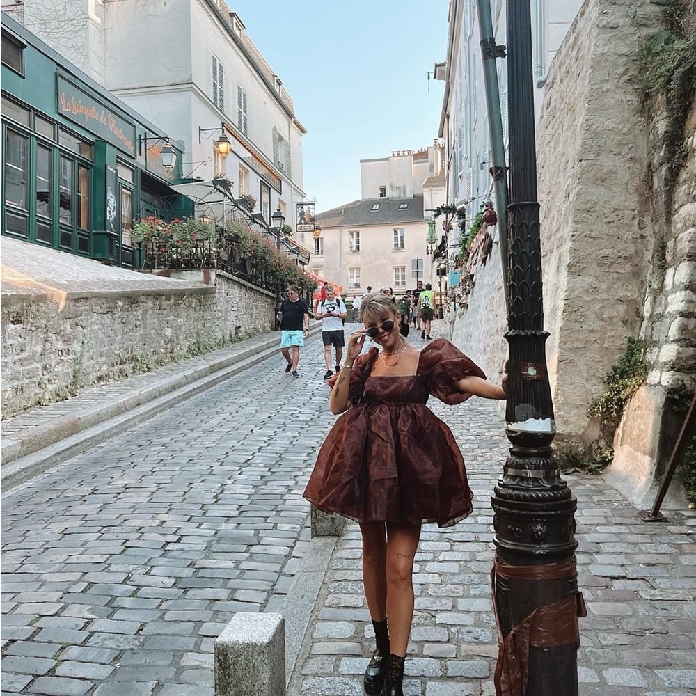 Selkie Chocolate Brown Puff Sleeve Mini Dress